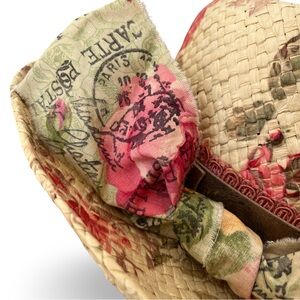 Floral Print Woven Cowboy Hat w/ Leather Hatband & Large Vintage Bow Women’s S/M